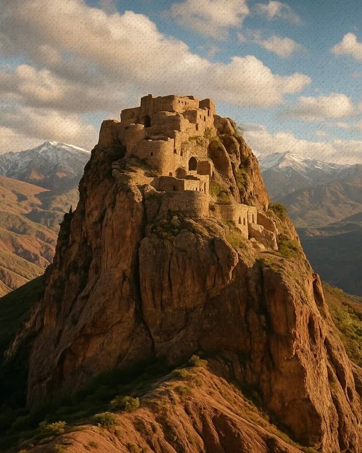 Hiking to the historical Alamut Castle in the Alborz Mountains. on North Iran Nature and Culture 10 Day Group Tour